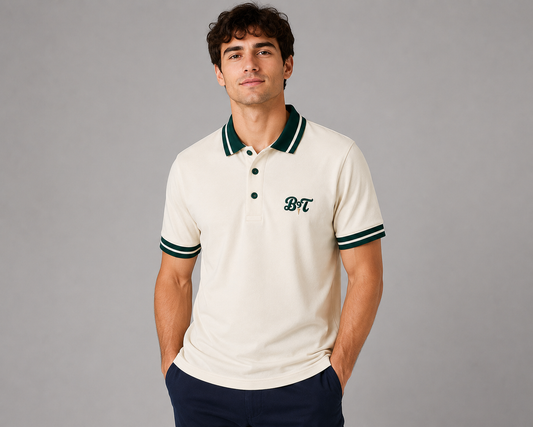 Heritage Polo Cream/ Forest Green